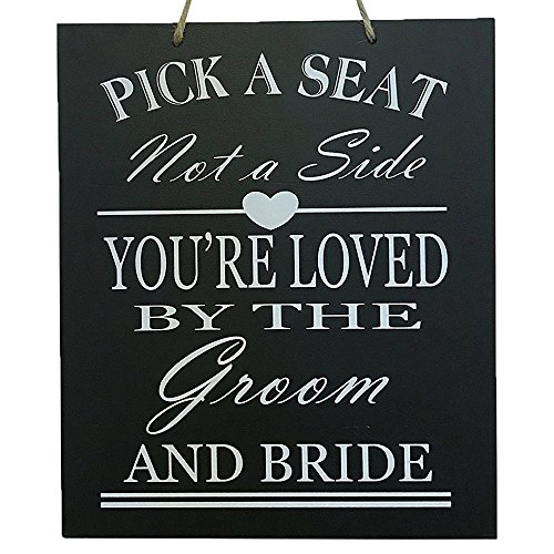 Product Cover JennyGems Wedding Signs - Wedding Decor Sign Pick A Seat Not A Side You're Loved by The Groom And Bride - Wedding Reception & Ceremony Decoration Chalk Style Sign - Wedding Directional Decoration