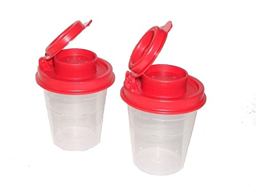 Product Cover Tupperware Salt and Pepper Shakers Mini Set Clear with Red Seals