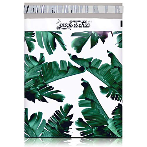 Product Cover Pack It Chic - 10X13 (100 Pack) Tropical Leaves Poly Mailer Envelope Plastic Custom Mailing & Shipping Bags - Self Seal (More Designs Available)