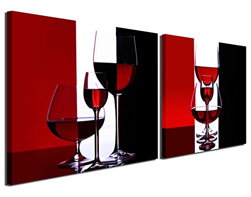 Product Cover Gardenia Art - Wine Canvas Paintings Wall Art Pictures Abstract Wine Glass in Red Black White for Kitchen Bedroom Living Rommg Decoration, 12x12 inch per Piece, 2 Pieces per Set