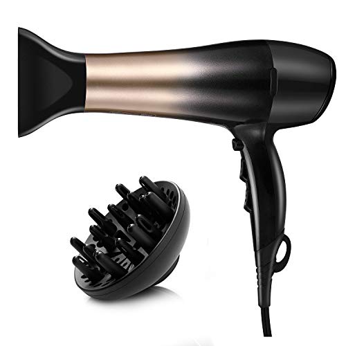Product Cover KIPOZI 1875W Hair Dryer, Nano Ionic Blow Dryer Professional Salon Hair Blow Dryer Lightweight Fast Dry Low Noise, with Concentrator, Diffuser, 2 Speed and 3 Heat Settings