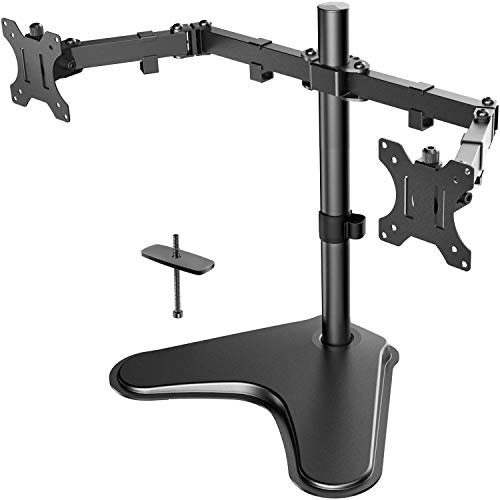 Product Cover Dual Monitor Stand, Free Standing Height Adjustable Two Arm Monitor Mount for Two 13 to 32 inch LCD Screens with Swivel and Tilt, 17.6lbs per Arm by HUANUO