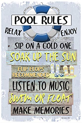 Product Cover Dyenamic Art Pool Rules Metal Sign Swimming Pool Sign Blue 8x12 Indoor/Outdoor Aluminum Sign Made in USA