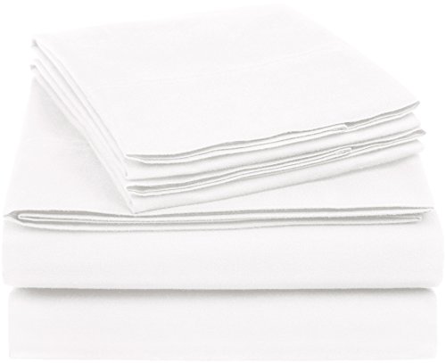 Product Cover AmazonBasics Essential Cotton Blend Bed Sheet Set, Queen, White