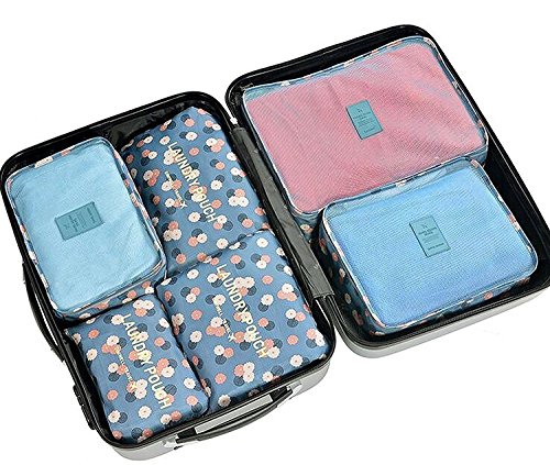 Product Cover Styleys Set of 6 Packing Cubes Travel Organizer (Blue Flower)