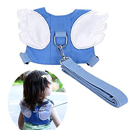Product Cover Baby Safety Walking Harness-Child Toddler Anti-Lost Belt Harness Reins with Leash Kids Assistant Strap Angel Wings Travel Haress for 1-3 Years Boys and Girls (Blue)