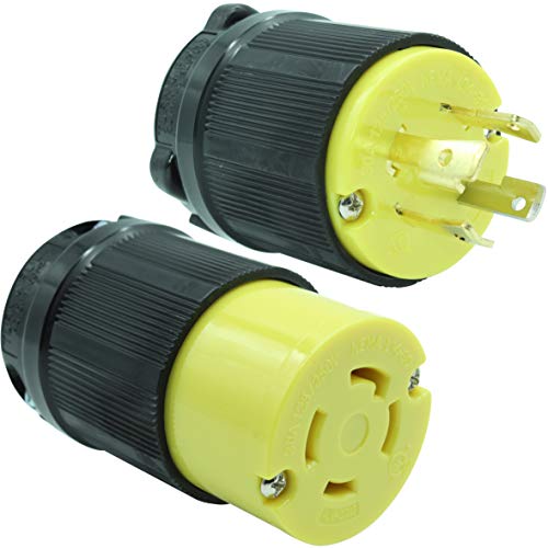 Product Cover Journeyman-Pro 30 Amp, Plug & Connector Set, NEMA L14-30R & L14-30P, 125/250V, Locking Plug Socket, Black Industrial Grade, Grounding 7500 Watts Generators (L14-30PR PLUG SET)