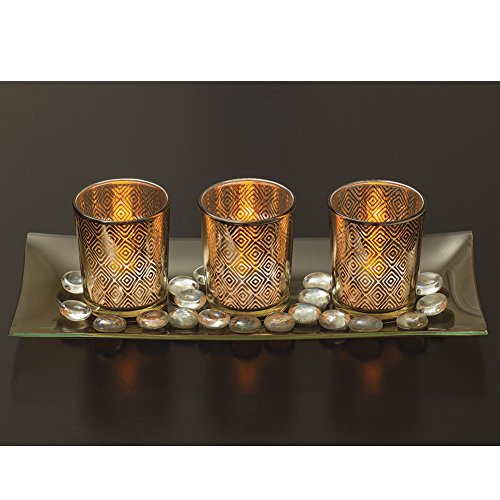 Product Cover Dawhud Direct Decorative Glass Candle Holder Set with LED Tealights, Ornamental Glass Stones & Glass Tray