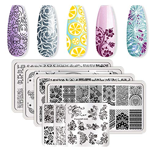 Product Cover BORN PRETTY 7Pcs Nail Art Stamping Template Flower Fruit Summer manicuring Print DIY Image Plate with Stamper Kit