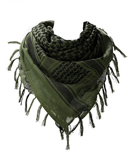 Product Cover 100 percent Cotton Military Shemagh Arab Tactical Desert Keffiyeh Thickened Scarf Wrap for Women and Men, Army Green, One Size