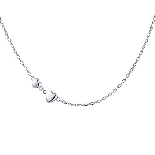 Product Cover S925 Sterling Silver Jewelry Tiny Delicate Sideways Double Forever Love Heart Choker Necklace, 16+2