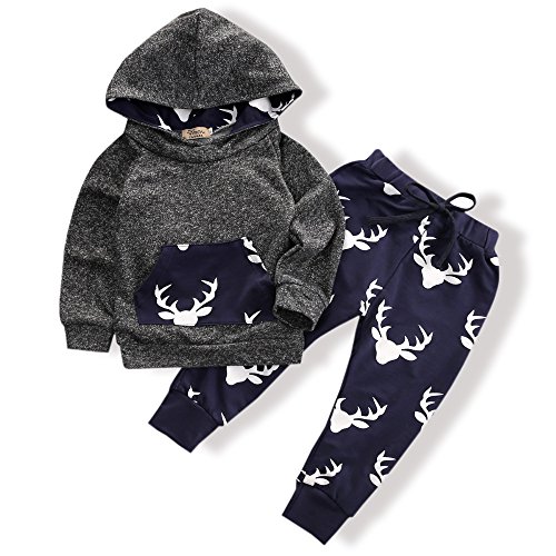 Product Cover Toddler Infant Baby Boys Deer Long Sleeve Hoodie Tops Sweatsuit Pants Outfit Set