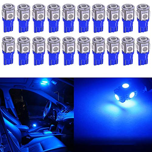Product Cover JAVR - Pack of 20 - Bright Blue 194 T10 168 2825 W5W Car Interior Replacement LED Light Bulb - 5th Generation 5050 Chipsets 5SMD Lighting Source for 12V License Plate Map Dome Lights Lamp (Blue)