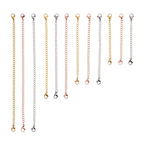 Product Cover D-buy 12 Pcs Stainless Steel Necklace Extender Bracelet Extender Extender Chain Set 4 Different Length: 6 inch 4 inch 3 inch 2 inch (4 Gold, 4 Silver, 4 Rose Gold)