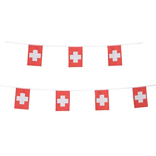 Product Cover TSMD Switzerland Flag, 100 Feet Swiss Flag National Country World Pennant Flags Banner String,Party Decorations for Grand Opening,Olympics,Bar,School Sports Events,International Festival Celebration