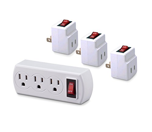 Product Cover Triple Plug Outlet Adapter with On/Off Switch Energy Saving - Plus 3 Bonus Single Port Power Adapters (SUPER VALUE PACK) by ZapMan