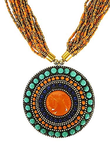 Product Cover muccasacra Hand Crafted Round Medallion Beads Brass Plated Necklace for Women(Orange)