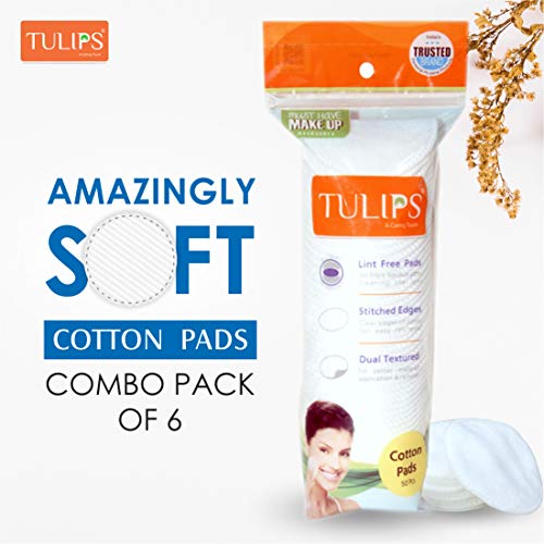 Product Cover Tulips 50 Round Facial Cotton Pads in a Ziplock Bag (Pack of 6); Made from 100% Pure Soft Cotton, Best for Applying & Removing Makeup, safe for sensitive Skin