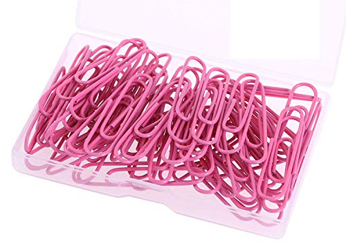 Product Cover PTC Office 60PCS Colored Plastic Coated Paperclips Metal Bookmark Memo Note Paper Clip, 2-inch, (Pink)