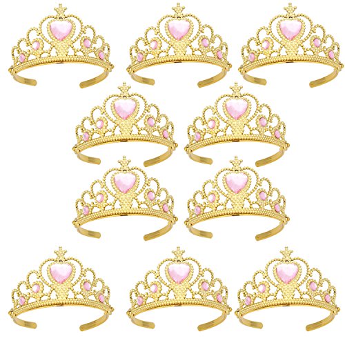 Product Cover XiangGuanQianYing Princess Dress Up Crowns and Tiaras for Child from 3 Years Up Party Favors Pink Tiara Plastic Gold Tiara(10 Pack) (Heart Pink)