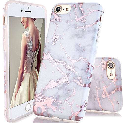 Product Cover DOUJIAZ Compatible with iPhone 7 Case,iPhone 8 Case,Shiny Rose Gold White Marble Design Clear Bumper TPU Soft Case Rubber Silicone Skin Cover for iPhone 7(2016)/iPhone 8(2017)