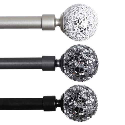 Product Cover H.VERSAILTEX Window Treatment Single Rod Set with Sparkling Mosaic Ball, Adjustable Length from 66 to 120-Inch, 3/4 Inch Diameter, Black