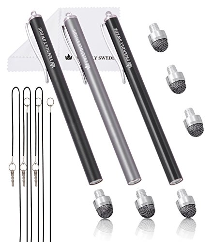 Product Cover The Friendly Swede Stylus Pen Replaceable Micro-Knit Mesh Tip - Capacitive Touchscreen Stylus, Tablet Styli with Lanyards, Screen Cleaning Cloth and Replacement Tips (3 Pack)