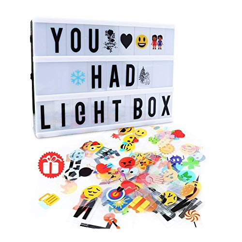 Product Cover Cinema Light Box,Delicacy A4 Size Cinematic Light Box Light Up LED Letter Box with Total 189 Characters and Colorful Symbols(104 Letters and 85 Symbols)