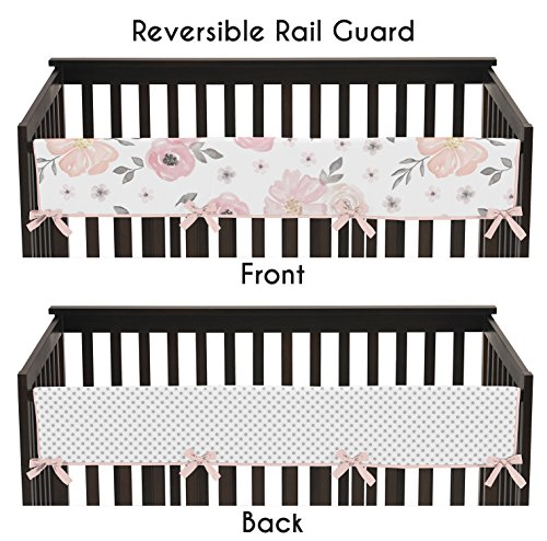 Product Cover Sweet Jojo Designs Blush Pink, Grey and White Long Front Crib Rail Guard Baby Teething Cover Protector Wrap for Watercolor Floral Collection