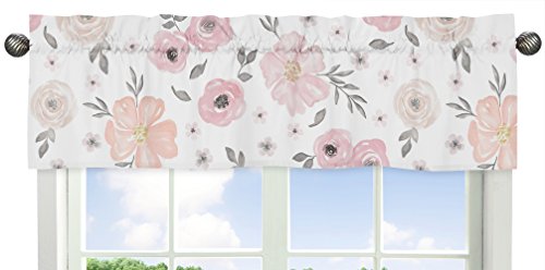 Product Cover Sweet Jojo Designs Blush Pink, Grey and White Window Treatment Valance for Watercolor Floral Collection