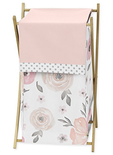 Product Cover Sweet Jojo Designs Blush Pink, Grey and White Baby Kid Clothes Laundry Hamper for Watercolor Floral Collection