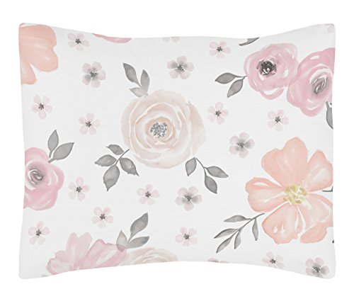 Product Cover Sweet Jojo Designs Blush Pink, Grey and White Standard Pillow Sham for Watercolor Floral Collection