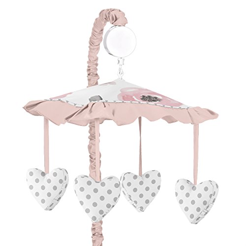 Product Cover Sweet Jojo Designs Blush Pink, Grey and White Musical Baby Crib Mobile for Watercolor Floral Collection