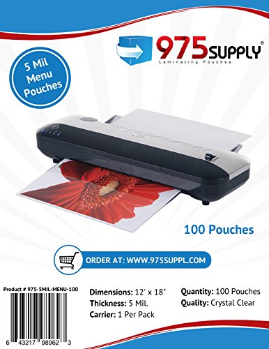 Product Cover 975 Supply 5 Mil Clear Menu Size Thermal Laminating Pouches, 12 X 18 inches, 100 Pouches