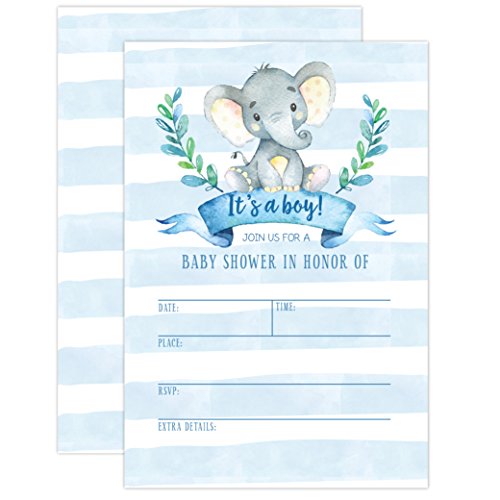 Product Cover Boy Baby Shower Invitation, Elephant Baby Shower Invitation, Jungle Baby Shower Invite, Tropical Safari Animals Baby Shower, It's a boy, 20 Fill in Invitations and Envelopes