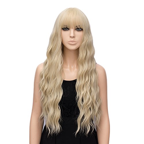 Product Cover netgo Women's Golden Blonde Wigs Long Fluffy Curly Wavy Hair Wigs for Girl Heat Friendly Synthetic Cosplay Halloween Party Wigs
