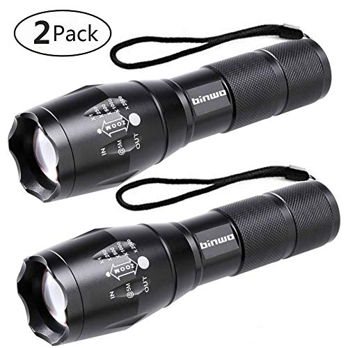 Product Cover LED Tactical Flashlight, Binwo Super Bright 2000 Lumen XML T6 LED Flashlights Portable Outdoor Water Resistant Torch Light Zoomable Flashlight with 5 Light Modes, 2 Pack