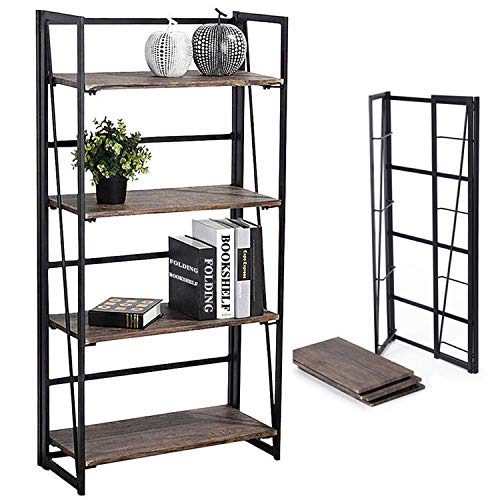 Product Cover Coavas No-Assembly Folding-Bookshelf Storage Shelves 4 Tiers Bookcase Home Office Cabinet Industrial Standing Racks Study Organizer 23.6 X 11.8 X 49.4 Inches Corner Baker's Racks