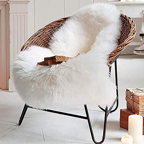 Product Cover LOCHAS Deluxe Super Soft Fluffy Shaggy Home Decor Faux Sheepskin Silky Rug for Bedroom Floor Sofa Chair, Chair Cover Seat Pad Couch Pad Area Carpet, 2ft x 3ft, Ivory White