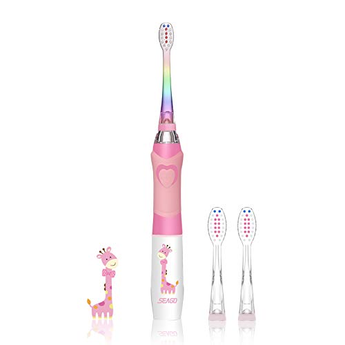 Product Cover Kids Electric Toothbrush Sonic Toothbrush, Soft Battery Powered Tooth Brush with Smart Timer,Waterproof Replaceable Deep Clean For Boys and Girls(Age of 3+)，Travel Toothbrush by SEAGO SG977(Pink)