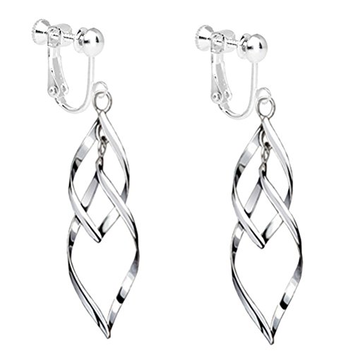 Product Cover Fashion Womens White Gold Plated Clip on Earrings Hollow Leaf Dangle Earrings Wedding Prom