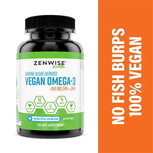 Product Cover Vegan Omega 3 Supplement - Marine Algal Source of EPA & DHA Fatty Acids - For Joint Support & Immune System - Heart & Skin + Brain Health Booster - Fish Oil Free Formula for Men & Women - 120 Softgels