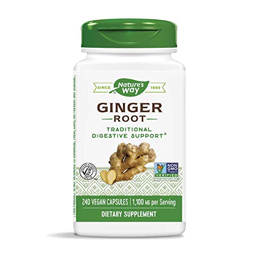 Product Cover Nature's Way Premium Herbal Ginger Root, 1,100 mg per serving, Non-GMO Verified, Gluten Free, 240 Capsules