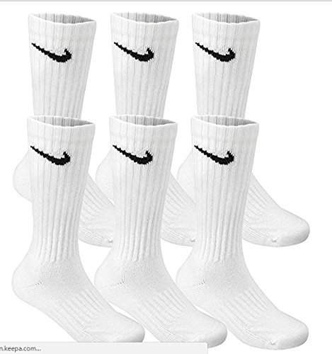 Product Cover NIKE Cotton Crew Socks -6 PAIR ADULT LARGE Unisex 8-12 (White/Black Swoosh)
