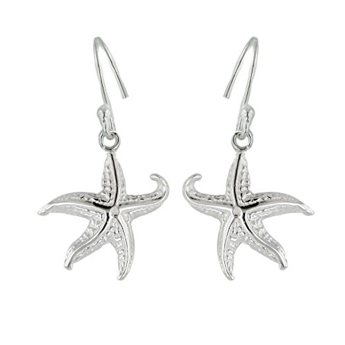Product Cover 925 Sterling Silver Dangle Starfish Earrings - Small 15mm Fish Dancing Earrings - Silver Nautical Jewelry