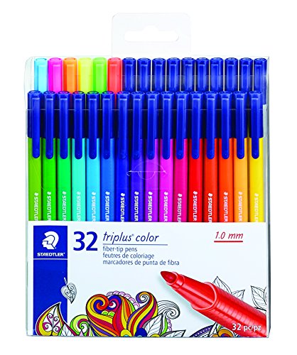Product Cover STAEDTLER fiber-tip pens, triplus color, 1mm pressure-resistant tip, washable ink, triangular barrel,  set of 32 vibrant colors, assorted, 323 TB32LU
