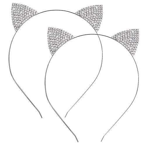 Product Cover Hotop 2 Pack Crystal Rhinestone Metal Cat Ear Headband Hair Bands Headwear for Women Girls Hair Accessories