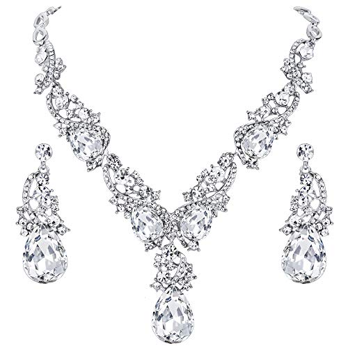 Product Cover BriLove Women's Wedding Bridal Crystal Multi Teardrop Cluster Statement Necklace Dangle Earrings Set