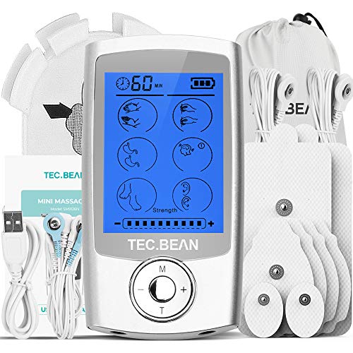 Product Cover TENS Unit Muscle Stimulator with 8 Electrode Pads, TEC.BEAN 16 Modes Rechargeable Electric Pulse Massager Pain Relief Tens Machine for Back, Neck, Arm, Leg & Knee - FDA Approved for Home Office Sport