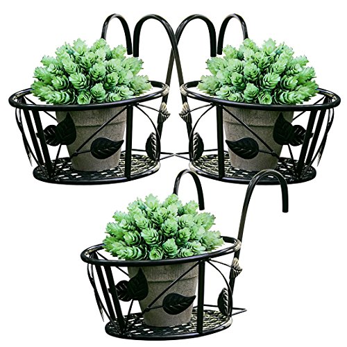 Product Cover Tosnail 3 Pack Hanging Railing Planter Flower Pot Holder Plant Holder for Indoor and Outdoor Use -Black
